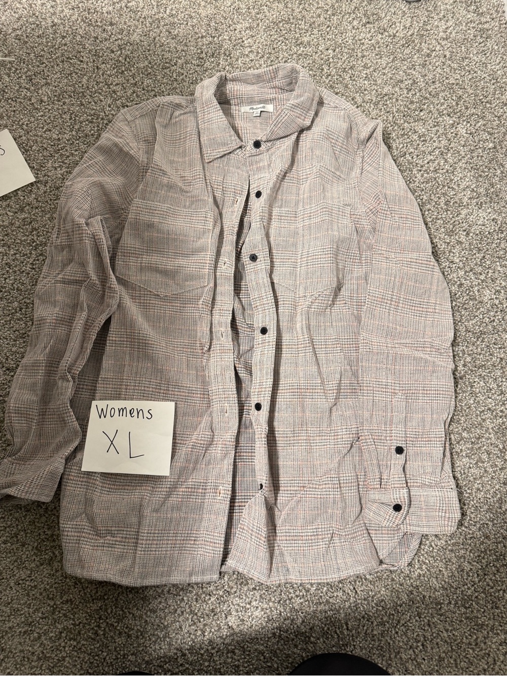 Madewell Light Gray & Pink Plaid Shirt Jacket